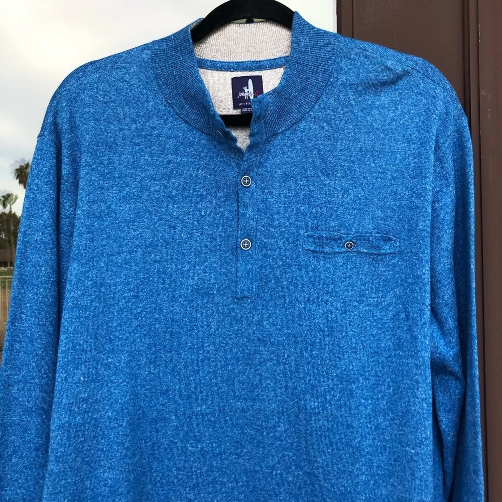 Johnnie-O Ash Cotton & Linen Henley Sweater Oceanside Blue M